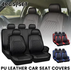 4Pcs/Set Luxury PU Leather Car Seat Covers Full Set Non-Slip Universal Fit for Cars Trucks SUVs Airbag Compatible Black Blue Red Seat Protectors