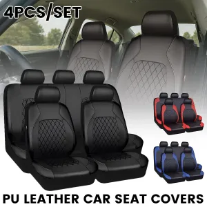 4Pcs/Set Luxury PU Leather Car Seat Covers Full Set Non-Slip Universal Fit for Cars Trucks SUVs Airbag Compatible Black Blue Red Seat Protectors