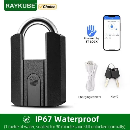 RAYKUBE J916 Smart Bluetooth Fingerprint Padlock APP TT Electronic Lock IP67 Waterproof for Home Office Luggage and Outdoor Security