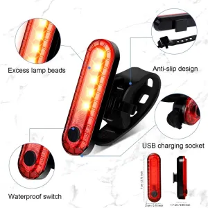 BIKIGHBike Taillight 650mAh Battery USB Rechargeable Red LEBright Rear Light Waterproof Easy to Install Bicycle Light for Safety Cycling