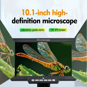 Digital Microscope 1200X Magnification 10.1 inch HD LCD Screen 12MP 8 LED Lights with Battery USB Type-C Microscope for Electronics Biological Research