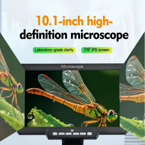Digital Microscope 1200X Magnification 10.1 inch HD LCD Screen 12MP 8 LED Lights with Battery USB Type-C Microscope for Electronics Biological Research