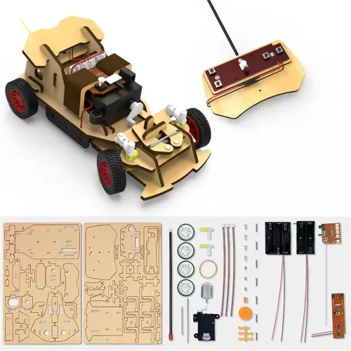 Wooden Remote Control 4WD Car Assembly Kits DIY Stem Education Student 's Science Experiment Tools Kids
