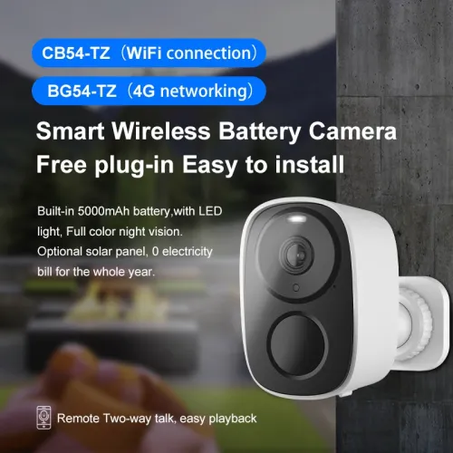 CB54-TZ 3MP Wireless Security Camera 5000mAh Battery PIR Human Detect Color Night Vision Two-way Audio Support Solar Powered Outdoor Indoor WiFi CCTV Cameras