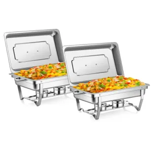 Warmounts 2/4-Pack Chafing Dishes Set 9QT/Foldable Glass Lid, Stainless Steel Food Warmer Set, Full Size Water Pan, Fuel Holder for Cooked Food Insulation for Party Catering Events Wedding Banquet