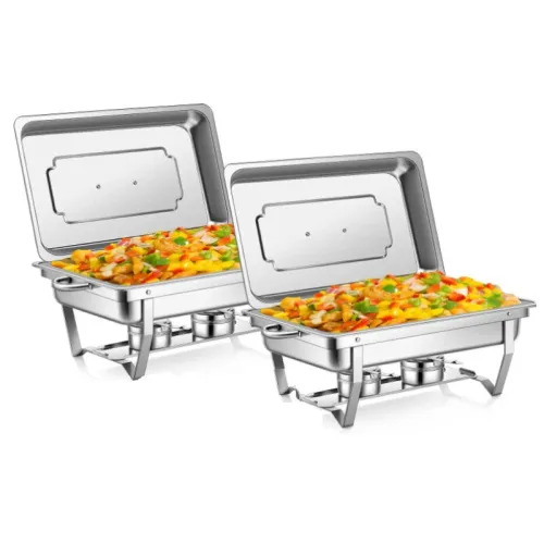 Warmounts 2/4-Pack Chafing Dishes Set 9QT/Foldable Glass Lid, Stainless Steel Food Warmer Set, Full Size Water Pan, Fuel Holder for Cooked Food Insulation for Party Catering Events Wedding Banquet