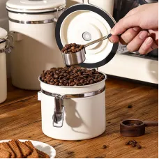 1.8L Stainless Steel Coffee Bean Container with Date Display and Spoon Sealed Coffee Container Food Storage Container for Dry Goods Cookies Candy Spices
