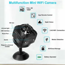 X5 Mini Wifi IP Security Camera Wireless 1080P HD Micro Surveillance Cam Night Vision Motion Detection Remote APP Notifications Push Control Built-in AP Hotspot Camera Support Memory Card Loop Playback for Home Safety