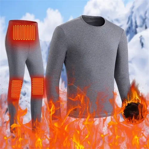 TENGOO HD-02G Heating Underwear Pant Set Fleece Lined Thermal Long Sleeves Trousers Men Women Heated Suit USB Electric Thermal Underwear for Winter
