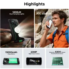 DOOGEE Fire 7 Pro AI 5G 1200LM Dual Camping Lights 64MP Camera 32GB 256GB 6.6 inch 90Hz IPS 13000mAh 33W Fast Charge Android 15 NFC Dimensity 6300 Octa Core IP68 IP69K Waterproof Rugged Smartphone