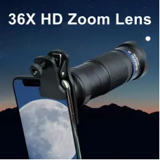 36X Phone Camera Telephoto Lens 4 In 1 Clip-on Telecope Zoom Macro Fisheye with Tripod Eyemask Storagebag Clip-On Lense forHiking Camping Wildlife Observation Moon Sports Game Concert Watching