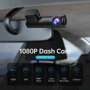 AZDOME M330 Car Dash Cam  with 0.96" Screen 1080P Single Channel with WDR GPS Wi-Fi Voice Control G-Sensor