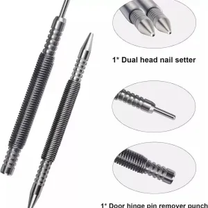 Spring Tool Hammerless Nail Dual Head Nail Setter Spring Loaded Marking Metal Woodwork Drill Bit Marking Metal Hinge Pin