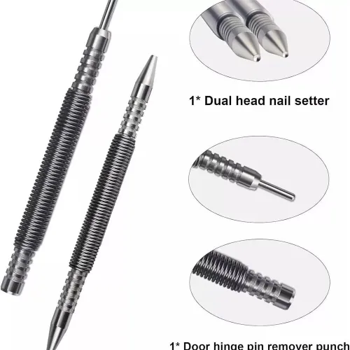 Spring Tool Hammerless Nail Dual Head Nail Setter Spring Loaded Marking Metal Woodwork Drill Bit Marking Metal Hinge Pin