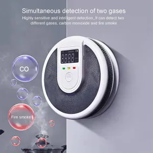 Compound Smoke and Carbon Monoxide Leakage Detector LCD Display Sound Light Alarm Troubleshooting Functions Indoor Fire Prevention Surveillance Device