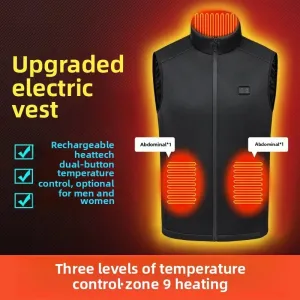 TENGOO HV-09B Heated Vest Winter USB Charging 9 Heating Areas Electric Sleeveless Jacket Thermal Vest Body Warmer Coat