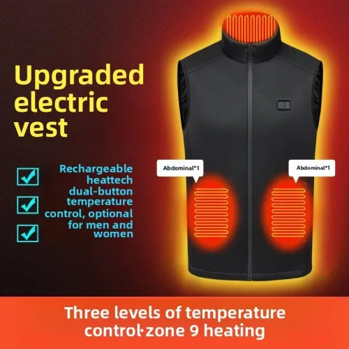 TENGOO HV-09B Heated Vest Winter USB Charging 9 Heating Areas Electric Sleeveless Jacket Thermal Vest Body Warmer Coat