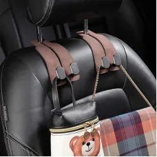 Multi-function Car Seat Back Double Hook Flip Fur Leather Mobile Phone Holder Metal Hook Premium Suede Rear Seat Hanging Dual Hook 20KG Large Load-Bearing Alloy Hook Hanger