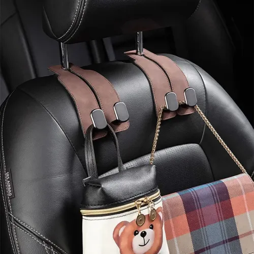 Multi-function Car Seat Back Double Hook Flip Fur Leather Mobile Phone Holder Metal Hook Premium Suede Rear Seat Hanging Dual Hook 20KG Large Load-Bearing Alloy Hook Hanger