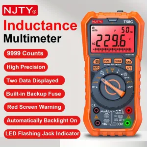 NJTY T58B T58C Inductance Multimeter 9999 Counts High Precision AC DC Voltage Current Resistance Capacitance Frequency Tester Advanced Features Backlit Screen Flashlight Automatic Shutdown