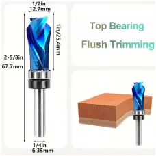 1/4 Inch 6.35mm Shank Compression Flush Trim Router Bit 1/2" Cutting Diameter Top Bearing for MDF Plywood Particle Board
