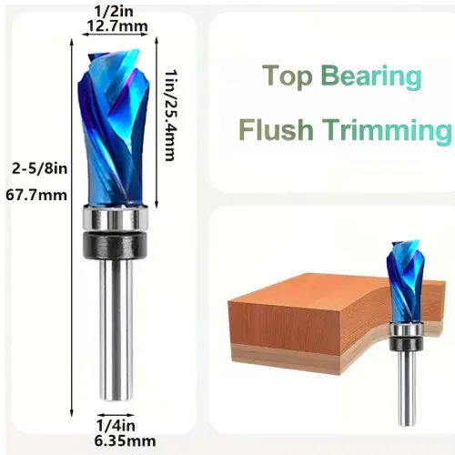 1/4 Inch 6.35mm Shank Compression Flush Trim Router Bit 1/2" Cutting Diameter Top Bearing for MDF Plywood Particle Board
