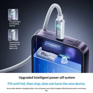 Baseus Lingxi Series 30W Type-C to iP Smart Power-off Cable PD3.0 Fast Charging Data Transmission Thickened Copper Core Line 1M/2M Long for iPhone 14 13 Pro Max 12 11