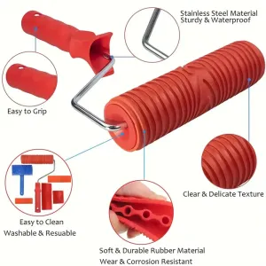 6PCS Wood Graining Tool Set DIY Faux Wood Grain Roller Painting Tool with Handles Plastic Rubber Create Realistic Wood Effects for Wall Art Decor