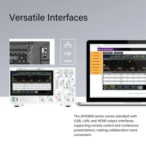DHO802 Digital Oscilloscope 70MHz 12-bit Resolution 1.25 GSa/s Sample Rate 1,000,000 wfms/s Capture Rate 7 inch Touch Screen USB LANHDMI