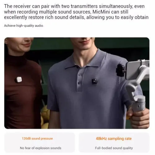 DJI Mic Mini Wireless Lavalier Microphone with Dual-level Noise Reduction 48H Battery 400m Transmission for Vlog YouTube Live Streaming Camera Mic