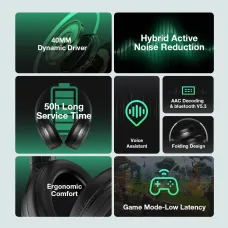 BlitzWolf BW-HP6 Pro Wireless Headset Dual ANC bluetooth Headset -30dB Active Noise Cancelling 40mm Large Drivers AAC Audio Low Latency Portable Headphones with Dual Mic