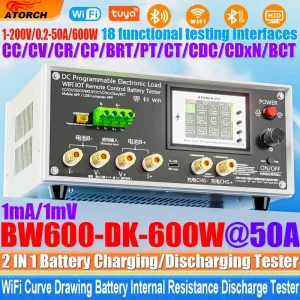 ATORCH BW-600W-DK Electronic Load Tester 150/300/450/600W WiFi Tuya 0-200V 50A Battery Capacity Monitor Programmable Discharge Tool IPS Display High Precision Bluetooth Connection