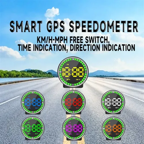 Car Speedometer Head-Up Display 7 Color Lights GPS Dashboard Monitor Overspeed Warning Large Fonts Plug and Play Universal