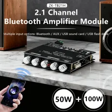 ZK-TB21H Bluetooth 5.1 2.1 Channel Audio Power Amplifier Module Multi-Input AUX USB Subwoofer Support TPA3116D2 Chip 50W+100W Output Versatile Speaker Compatibility