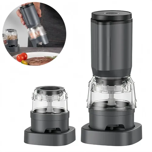 Comfook Electric Spice Grinder with Dual Pods Ceramic Core Adjustable Coarseness One-Button Operation USB Rechargeable Pepper & Salt Mill Set