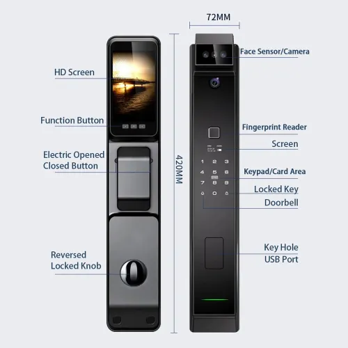 3D Face Recognition Fingerprint Door Lock Camera WiFi Smart Door Lock Tuya App Remote Unlock 4200mAh Battery