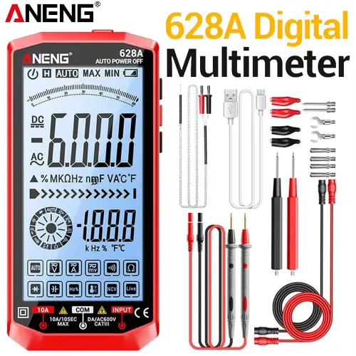 ANENG 628A Multimeter Tester 6000 Count True RMS Digital Rechargeable AC DC Voltage Current Capacitance Resistance NCV Auto-ranging High Definition Screen Adjustable