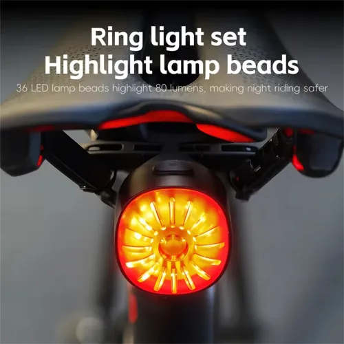 WESBIKING 80LM Smart Dynamic Brake Sensing Bicycle Taillight 400mAh Battery Type-Fast Charging IP65 Waterproof Vibration-sensing Bike Rear Light for MTB Night Cycling