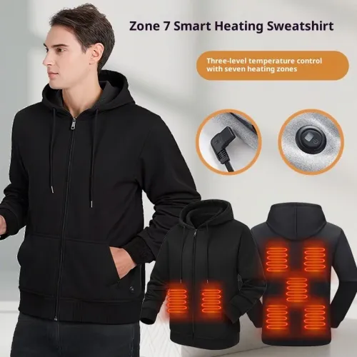 TENGOO HZ07 Smart Heated Zipper Hoodies Sweatshirt 7 Heating Areas Quick Heating USB Rechargeable Washable Safety Fashion Oversize Jacket for Winter Outdoors Keep Warm