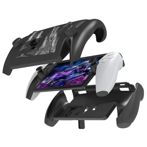 Black Myth: WuKong JYS-P5188 Full Coverage TPU Protective Case with Detachable Face Cover Built-in Stand for PS5 Portal Gamepad Black Myth WuKong