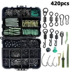Anmuka 420pcs Fishing Tackle Kit ABBoxed Fishing Accessories Set with Hooks Swivels Beads Locking Pins Screw Block Beans Anti-winding Sleeves Fit for Anglers