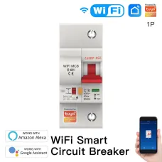 1P-4P 10A-80A Tuya WiFi Smart Circuit Breaker Wireless APP Remote Control Schedule Setting Automatic Intelligent Interruptor Work with Alexa Google Assistant