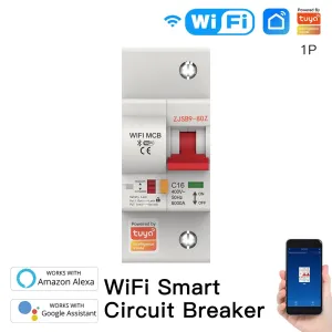 1P-4P 10A-80A Tuya WiFi Smart Circuit Breaker Wireless APP Remote Control Schedule Setting Automatic Intelligent Interruptor Work with Alexa Google Assistant