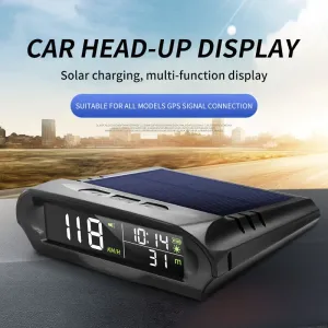 Universal Solar Power Digital GPS Car Speedometer Wireless HUD Display Mph KM/H Speedometer Time Speed Alarm Temperature Altitude