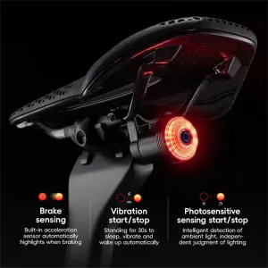 ROCKBROQ0 Qzero Bicycle Taillight Smart Auto High Brightness Brake Sensing Waterproof LEUSB Charging Bike Rear Light for Mountain Road Night Ride