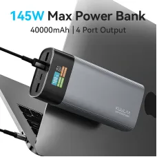 KUULAA KL-YD73 145W 148Wh 40000mAh Power Bank with TFT Digital Display External Battery Power Supply with 2 Inputs & 4 Outputs Support PD QC AFC SCP Fast Charging for iPhone 17 17 Pro 16 Pro Max 15 14 13 for Xiaomi 17pro for Samsung Galaxy S25 Ultra