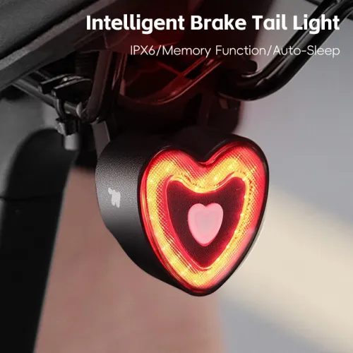 WESBIKING Heart Bicycle Taillight Brake Sensing Smart Start/Stop Memory Waterproof Bike Rear Light for MTB Night Riding Safety