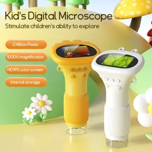1000X Portable Kid's Microscope 2 MP Camera 2.0 Inch IPS Screen 8 LEDs Rechargeable Battery Manual Focus