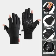 XANEWinter Warm Bike Gloves Touch Screen Outdoor Windproof Waterproof Cold-proof Gloves for Driving Cycling Fishing Skiing