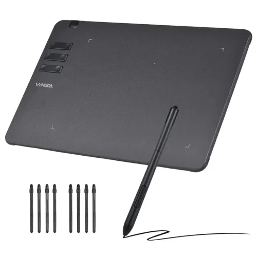 VINSA T605 Graphics Drawing Tablet 170x107mm Working Area 8 Pen Nibs Art Creation Sketches with 8192 Levels Pressure Battery-free